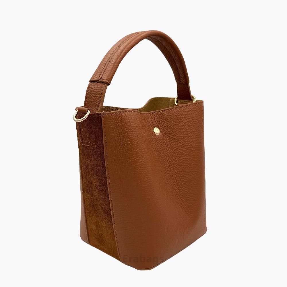 Borsetta a doppia forma con pochette in vera pelle dollaro e camoscio Made in Italy EB10055