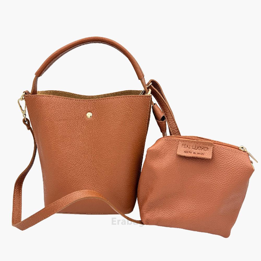 Borsetta a doppia forma con pochette in vera pelle dollaro e camoscio Made in Italy EB10055