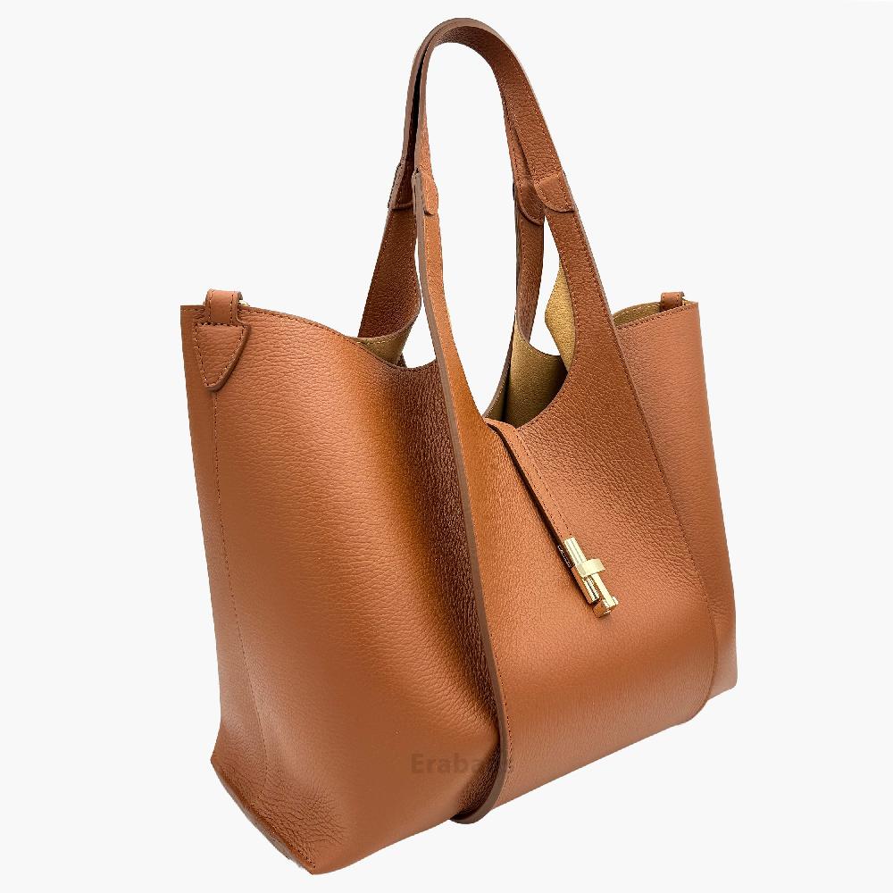 Big Shoulder Bag with Pochette in Genuine Leather Made in Italy EB10068