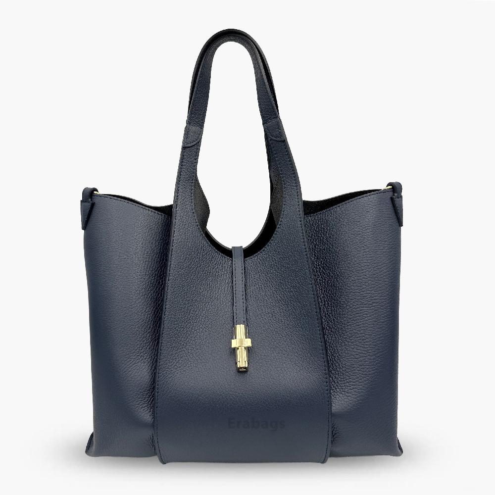 Big Shoulder Bag with Pochette in Genuine Leather Made in Italy EB10068