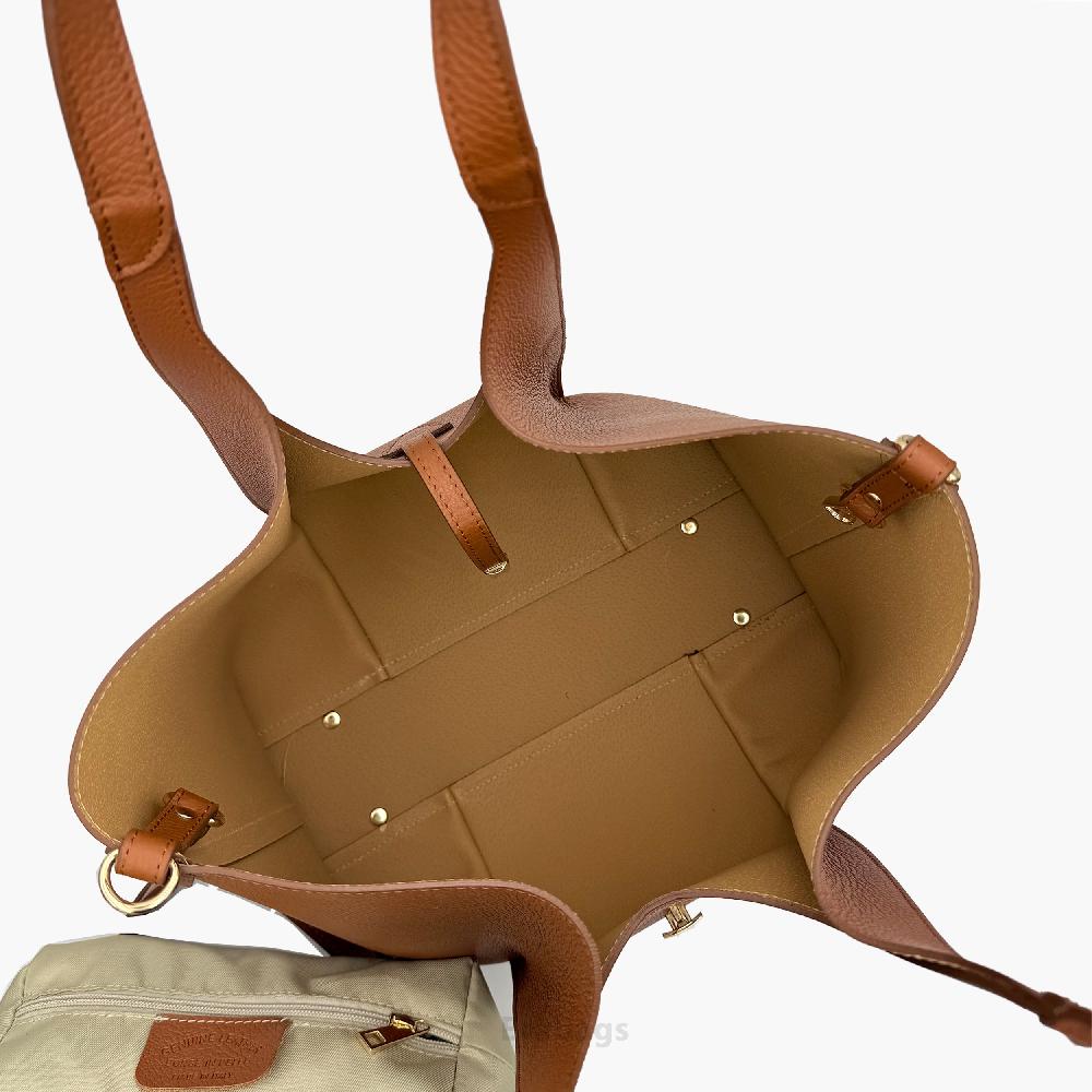 Big Shoulder Bag with Pochette in Genuine Leather Made in Italy EB10068