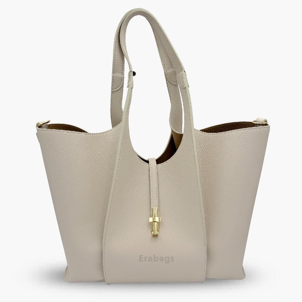 Big Shoulder Bag with Pochette in Genuine Leather Made in Italy EB10068