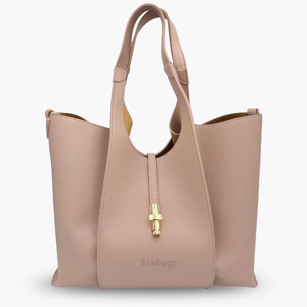 Big Shoulder Bag with Pochette in Genuine Leather Made in Italy EB10068