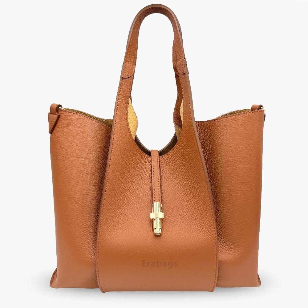 Big Shoulder Bag with Pochette in Genuine Leather Made in Italy EB10068